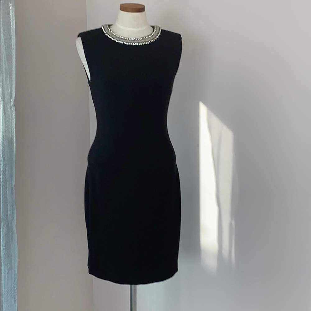 Saks Fifth Avenue Black Cashmere Jeweled neck Sz 2